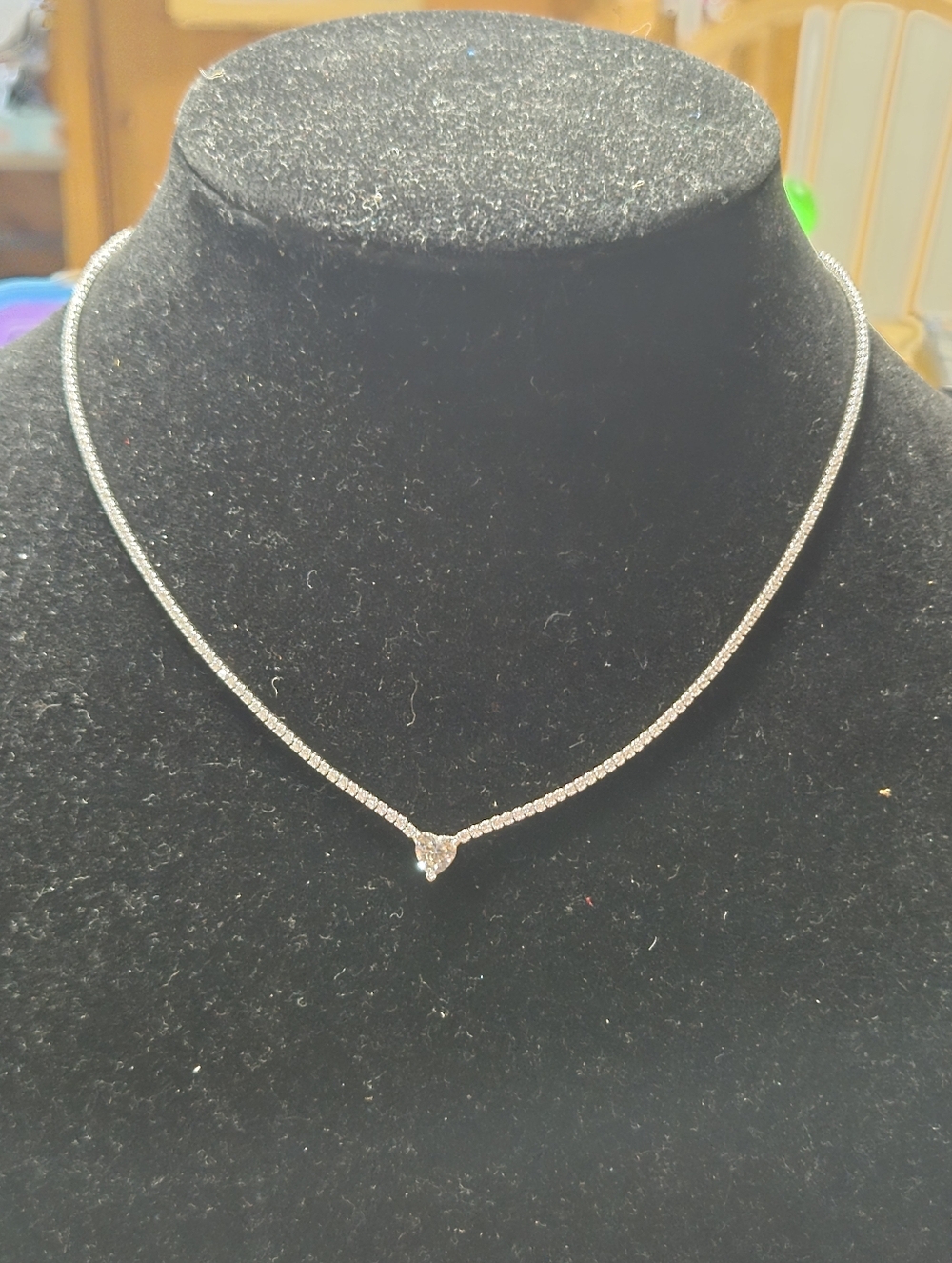 Sterling Silver 925 Heart Pendant Tennis Necklace NWOT